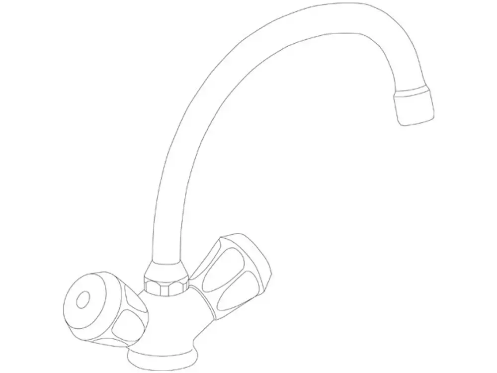 Zweigriff-Temperierarmatur von Ideal Standard mit gebogenem Auslauf und zwei Griffen zur Temperaturregelung. Flexibler Schlauchanschluss sichtbar.